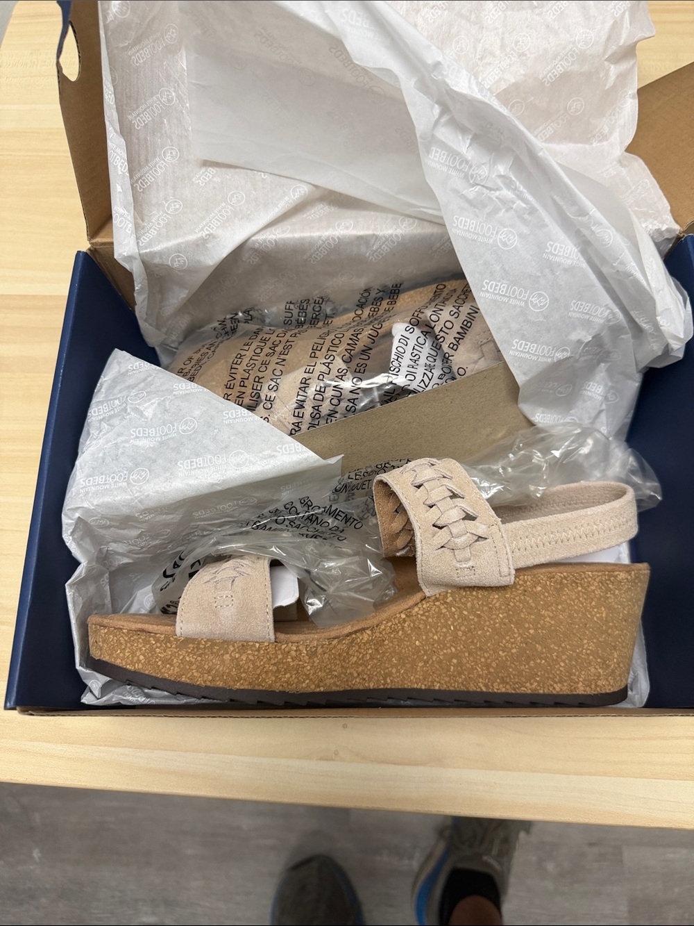 White Mountain Beige Suede Wedge Sandals with Cork Platform